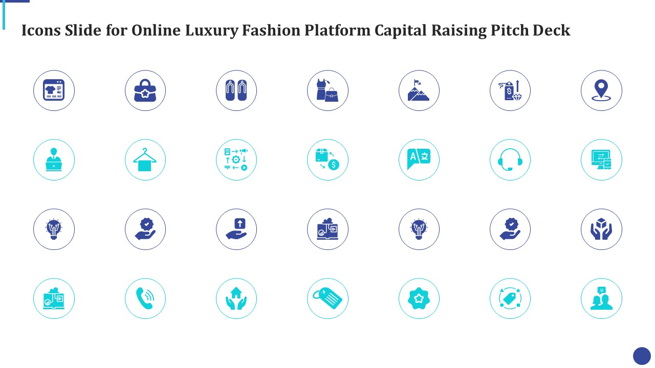 Icons Slide For Online Luxury Fashion Platform Capital Raising Pitch Deck Rules PDF