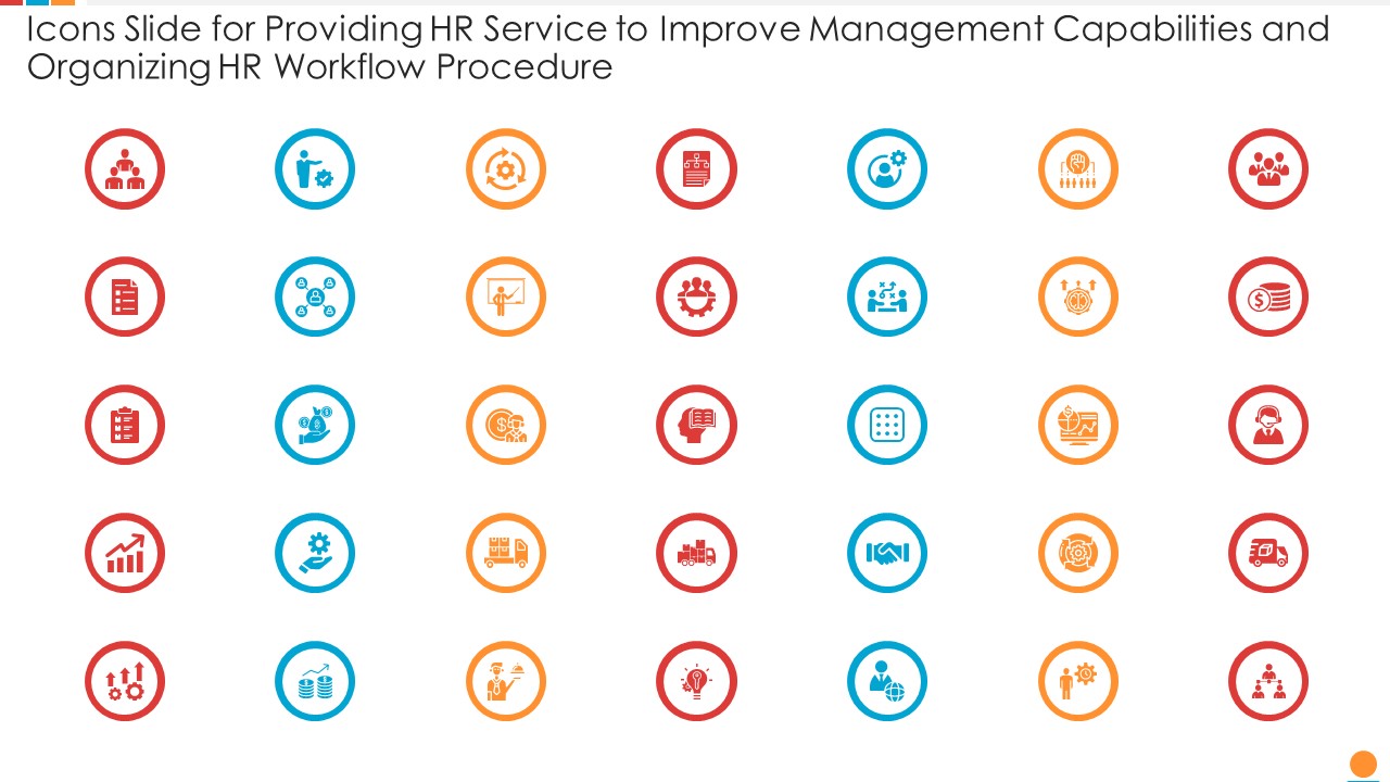 Icons Slide For Providing HR Service To Improve Management Capabilities And Organizing HR Workflow Procedure Themes PDF