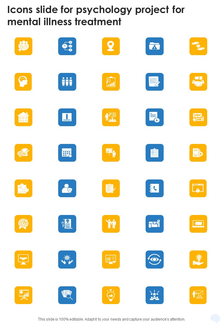 Icons Slide For Psychology Project For Mental Illness Treatment One Pager Sample Example Document