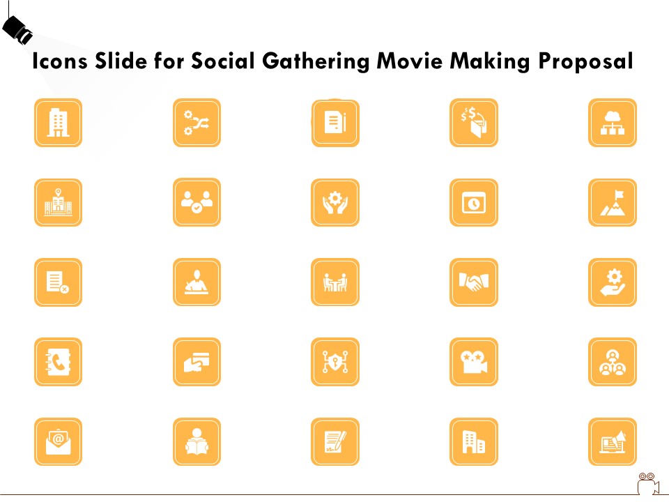 Icons Slide For Social Gathering Movie Making Proposal Ppt Gallery Slide Portrait PDF