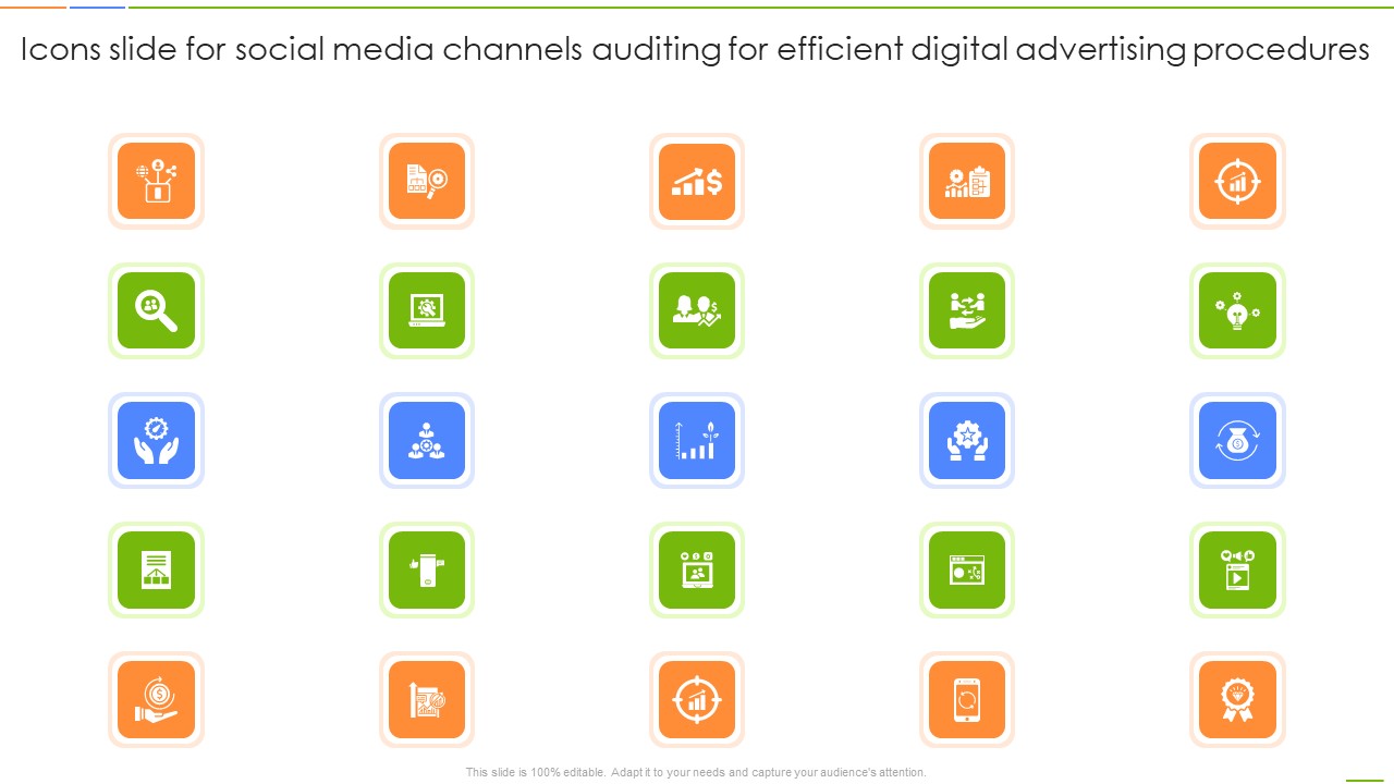 Icons Slide For Social Media Channels Auditing For Efficient Digital Advertising Procedures Rules PDF