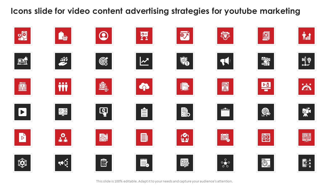 Icons Slide For Video Content Advertising Strategies For Youtube Marketing Slides PDF
