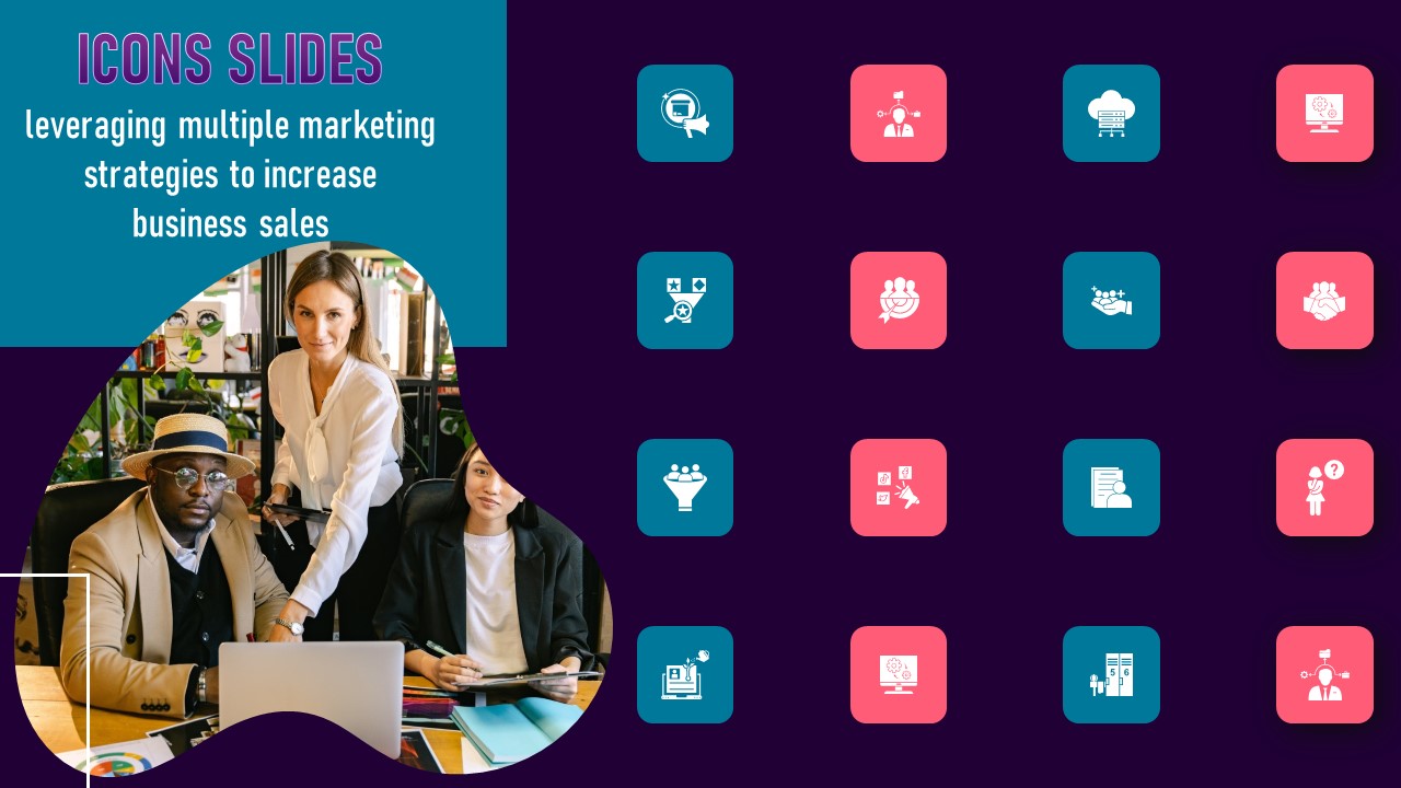 Icons Slides Leveraging Multiple Marketing Strategies To Increase Business Sales Infographics PDF