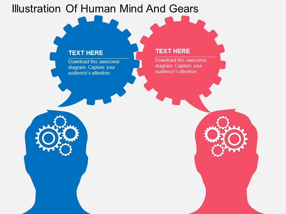 Illustration Of Human Mind And Gears Powerpoint Templates