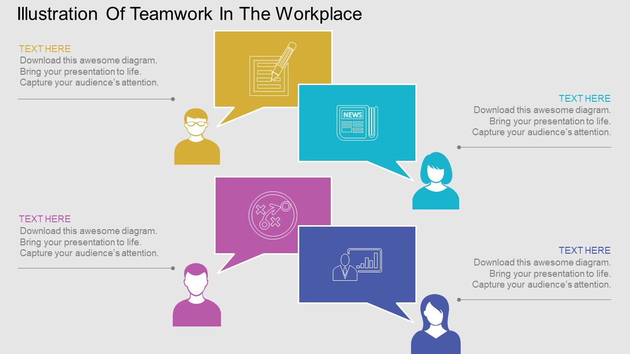 Illustration Of Teamwork In The Workplace Powerpoint Template