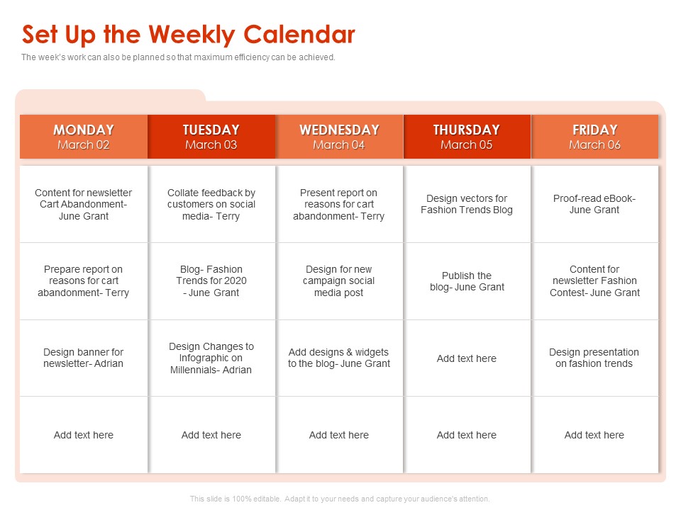 Implementing Agile Marketing In Your Organization Set Up The Weekly Calendar Ppt Pictures Outline PDF