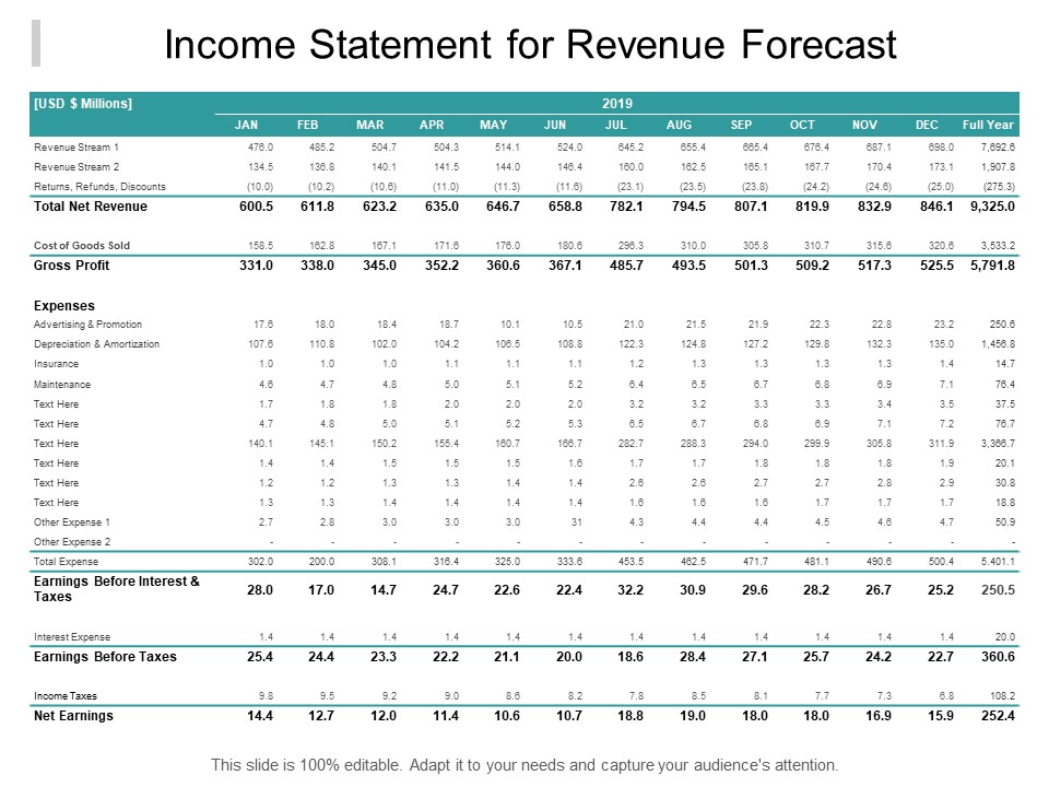 Income Statement For Revenue Forecast Ppt PowerPoint Presentation Show Display