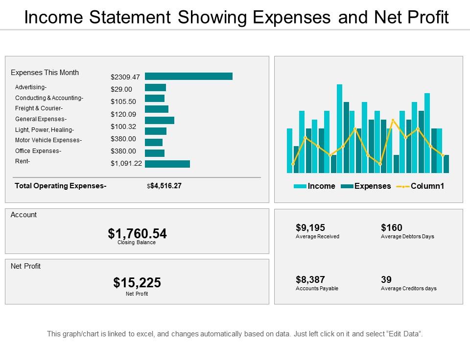 Income Statement Showing Expenses And Net Profit Ppt PowerPoint Presentation Slides Example