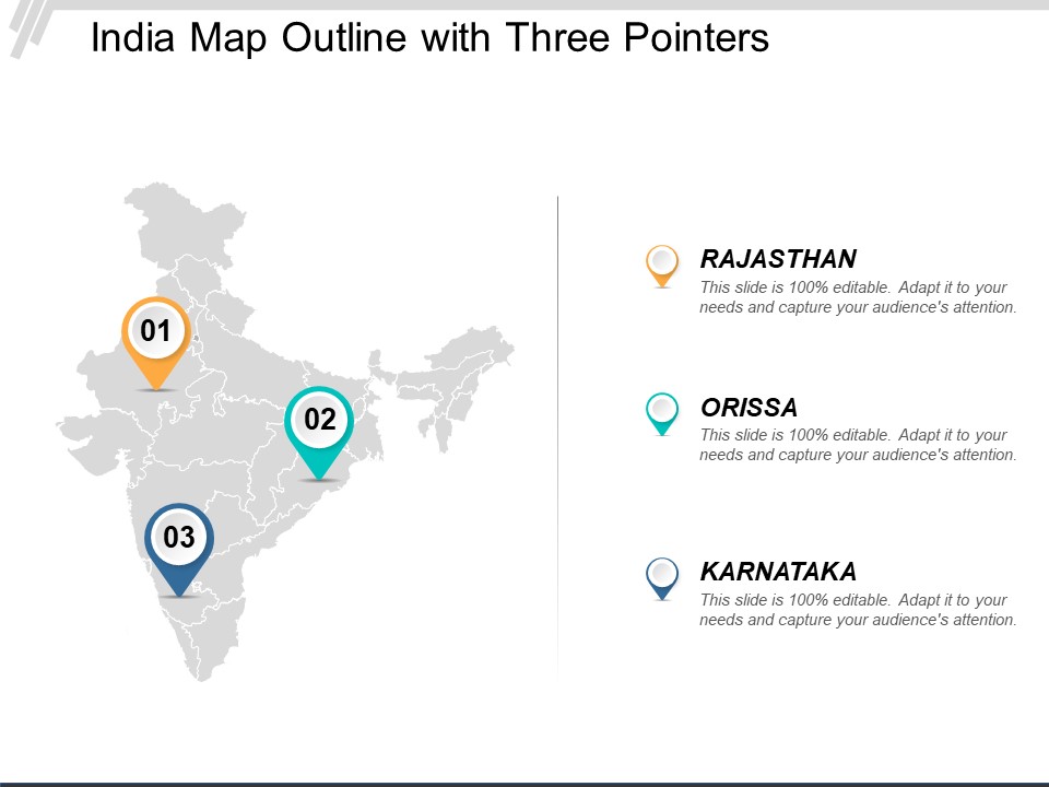 India Map Outline With Three Pointers Ppt Powerpoint Presentation Inspiration Layout