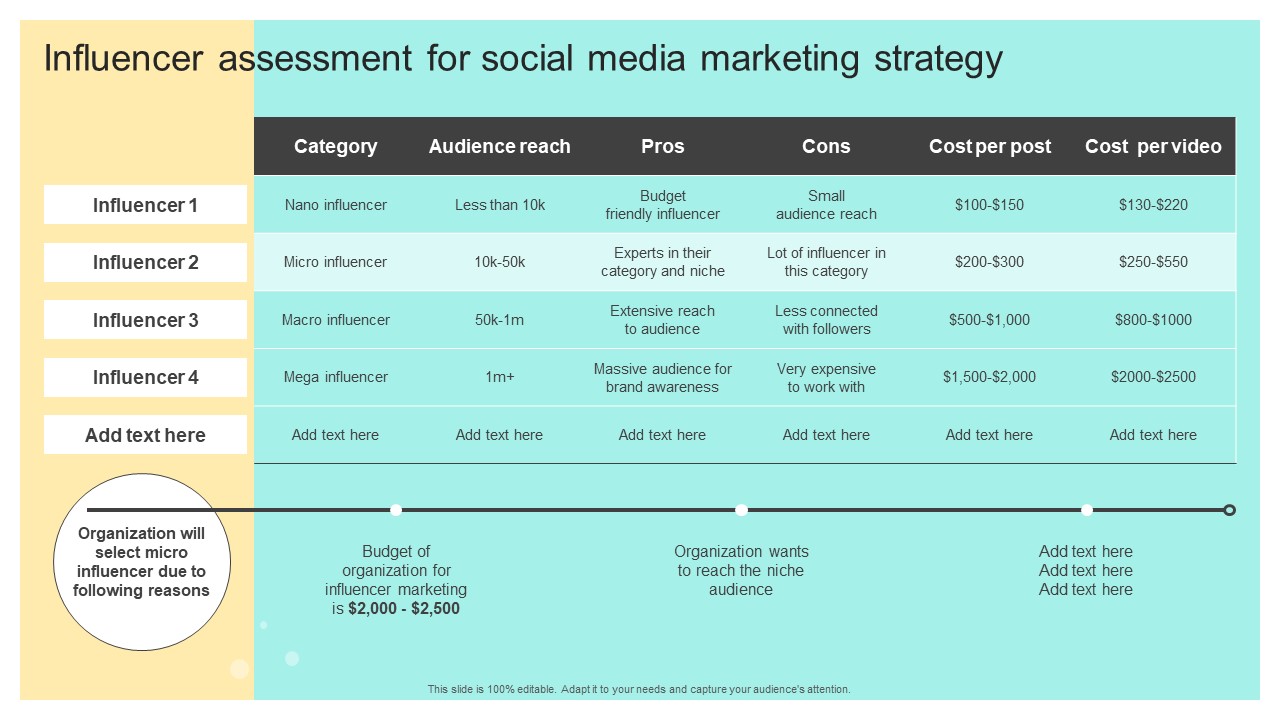 Influencer Assessment For Social Media Marketing Strategy Icons PDF