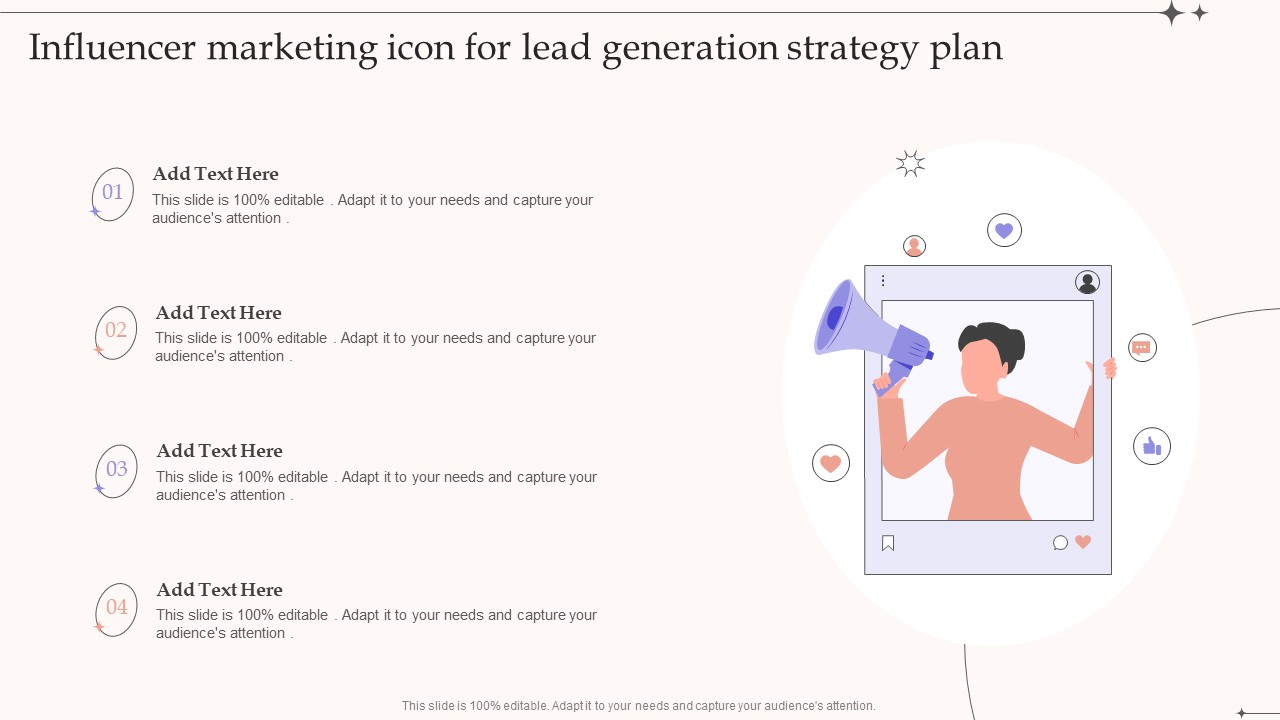 Influencer Marketing Icon For Lead Generation Strategy Plan Pictures PDF