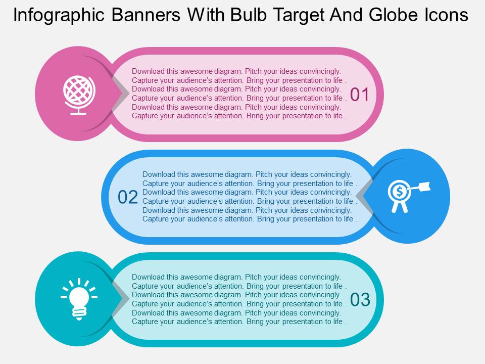 Infographic Banners With Bulb Target And Globe Icons Powerpoint Templates