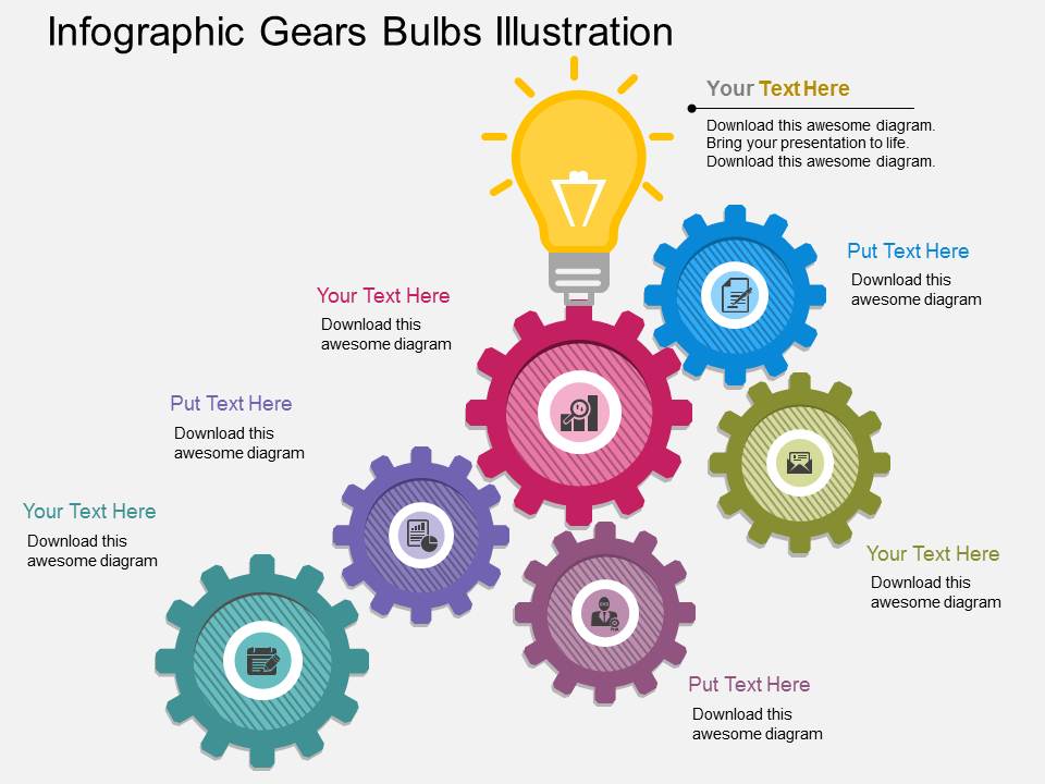 Infographic Gears Bulbs Illustration Powerpoint Template