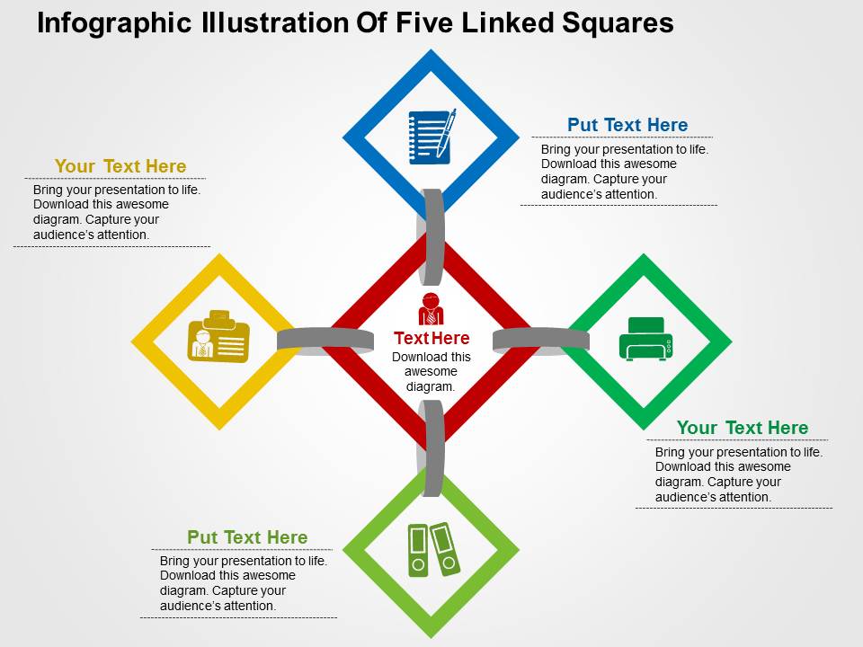 Infographic Illustration Of Five Linked Squares Powerpoint Templates