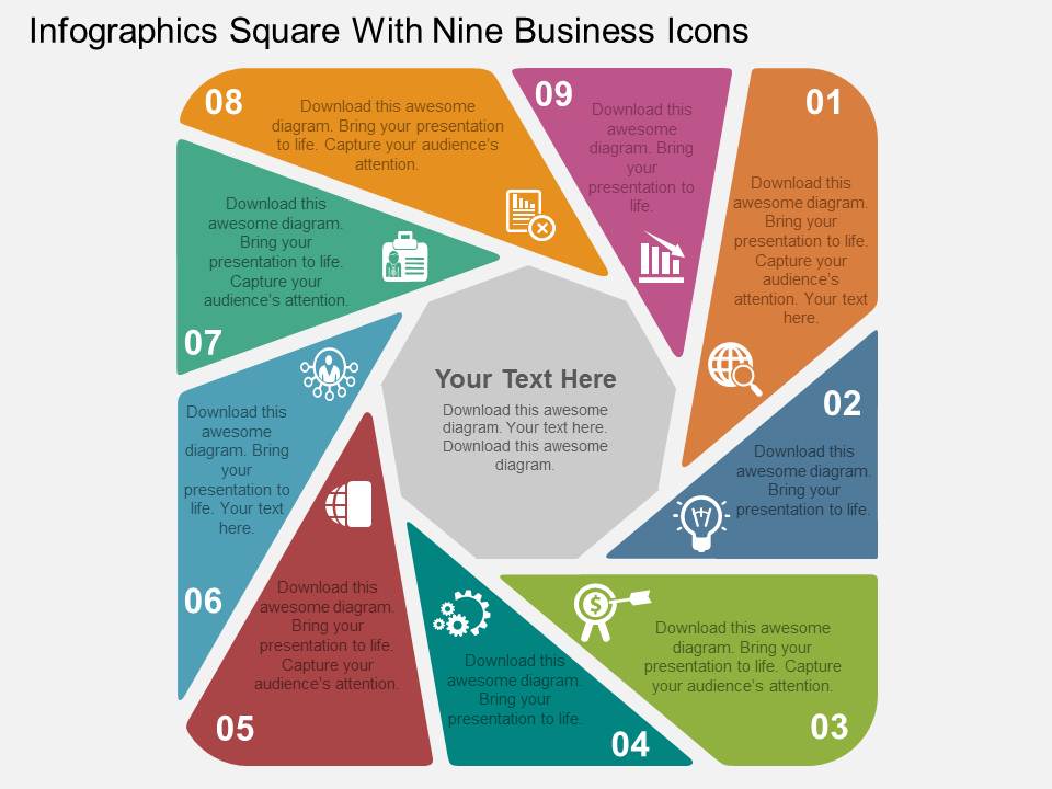 Infographics Square With Nine Business Icons Powerpoint Templates