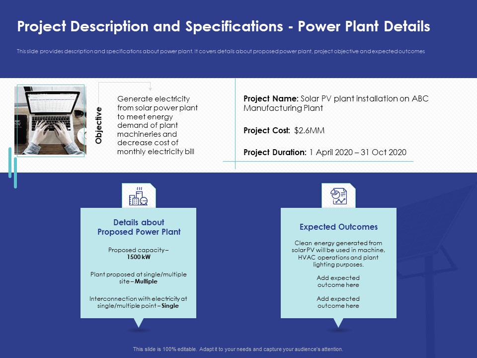 Installing Solar Plant Commercial Building Project Description And Specifications Power Plant Details Themes PDF