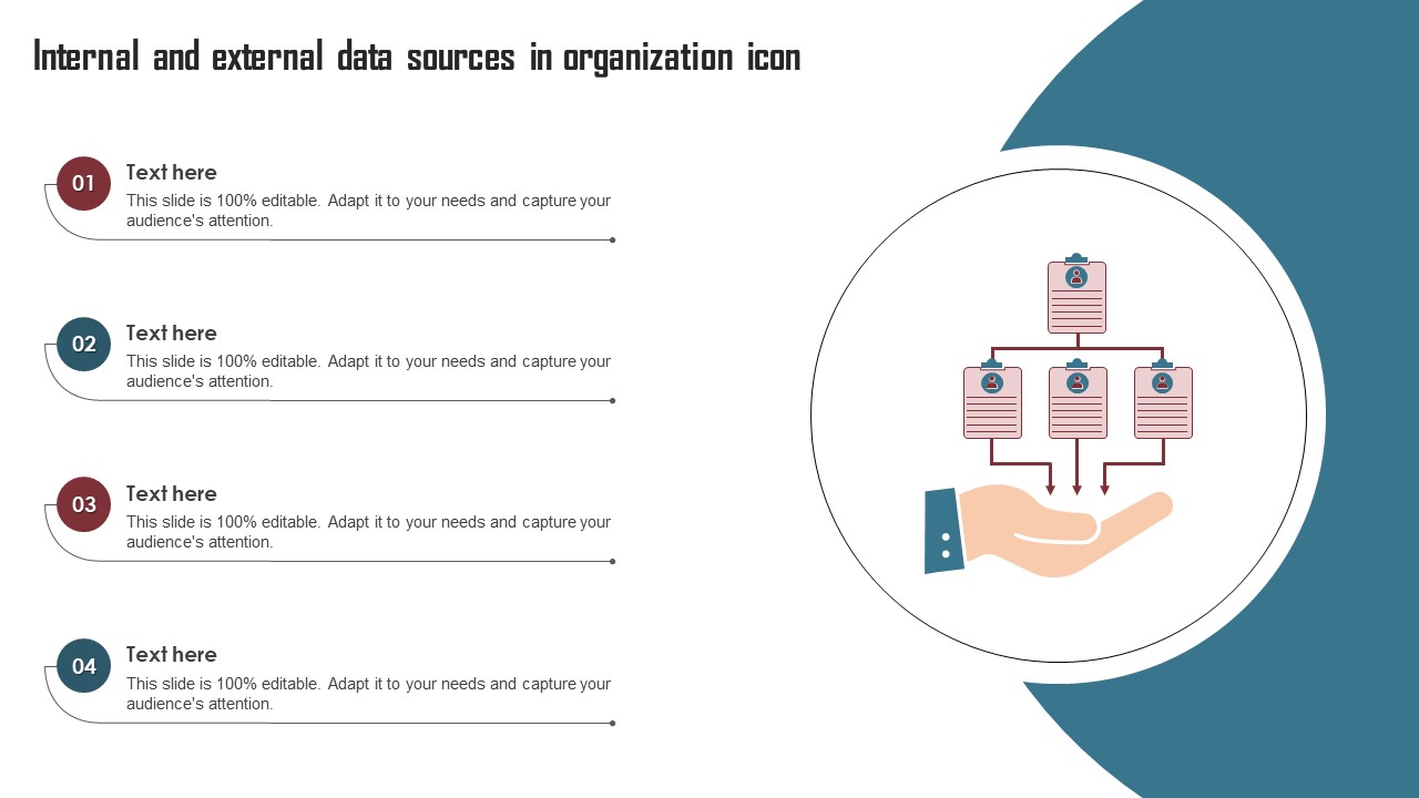 Internal And External Data Sources In Organization Icon Icons PDF
