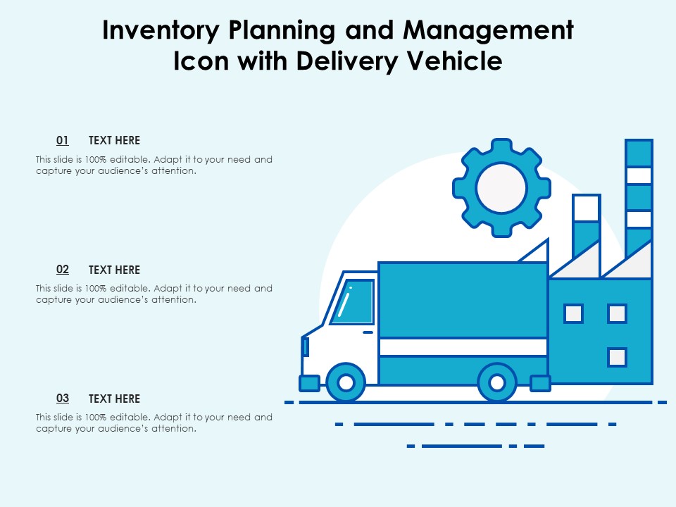 Inventory Planning And Management Icon With Delivery Vehicle Ppt PowerPoint Presentation Outline Vector PDF