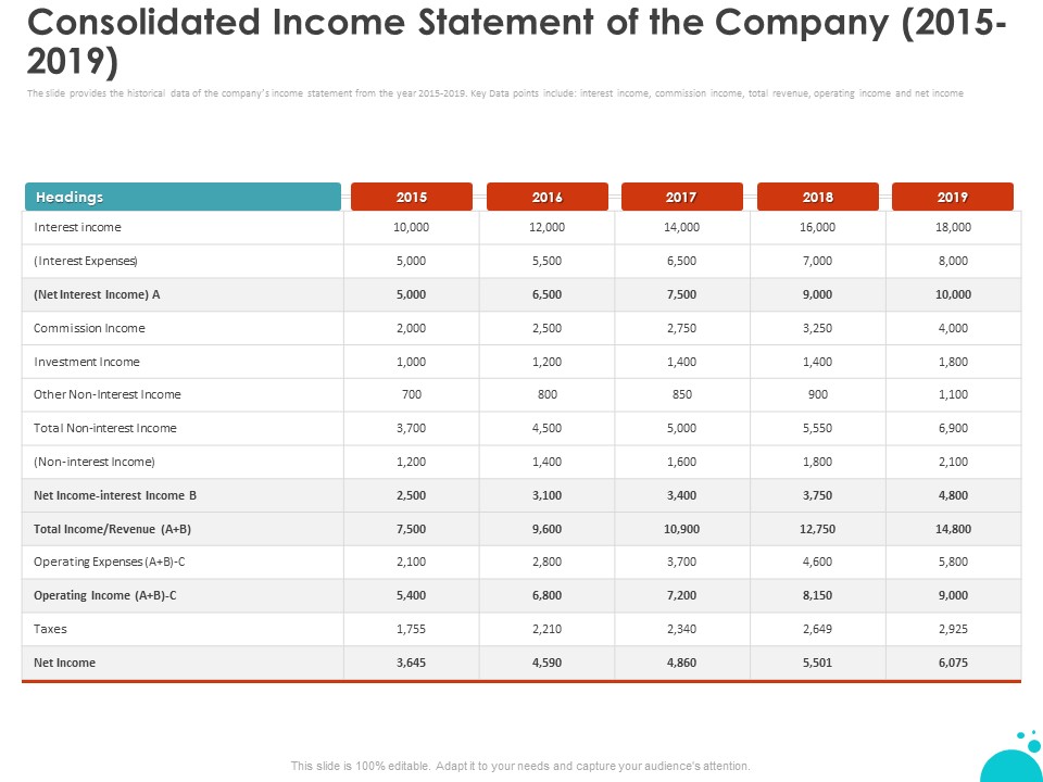 Investment Pitch For Aftermarket Consolidated Income Statement Of The Company 2015 2019 Ppt PowerPoint Presentation Gallery Model PDF