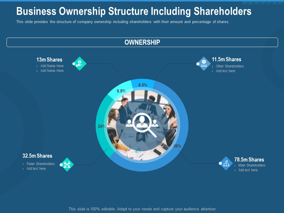 Investment Pitch To Generate Capital From Series B Venture Round Business Ownership Structure Including Shareholders Portrait PDF
