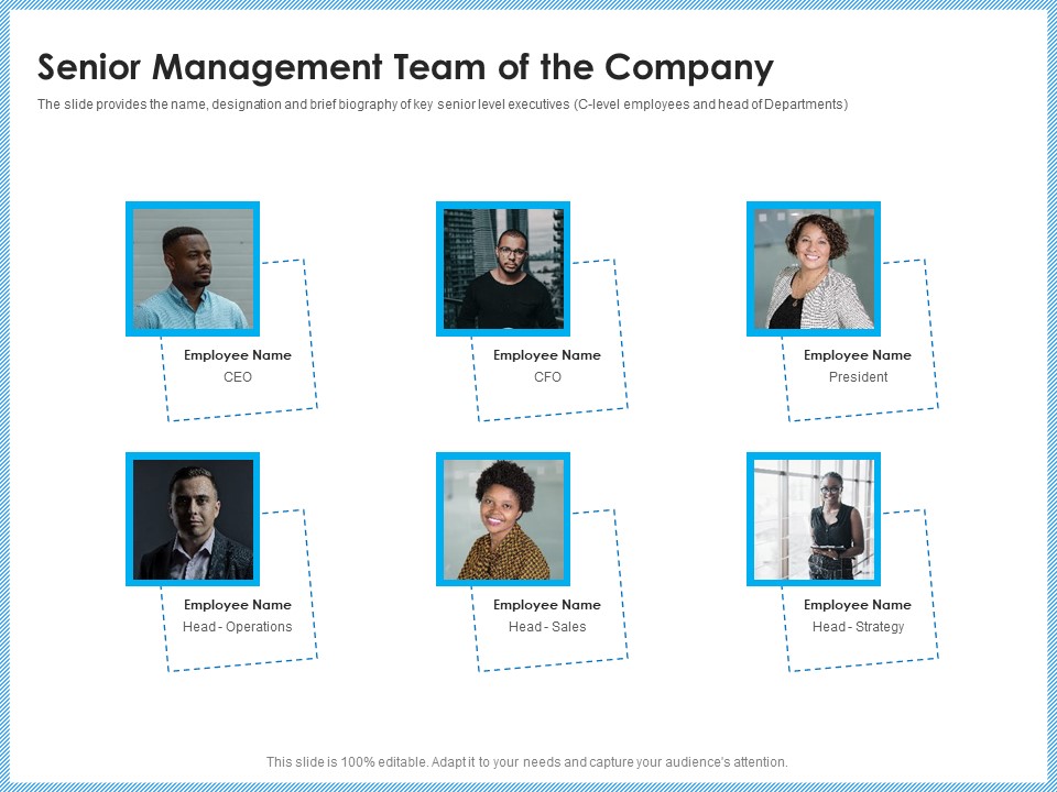Investment Pitch To Generating Capital From Mezzanine Credit Senior Management Team Of The Company Icons PDF