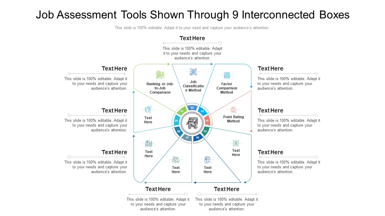 Job Assessment Tools Shown Through 9 Interconnected Boxes Ppt PowerPoint Presentation Gallery Icon PDF
