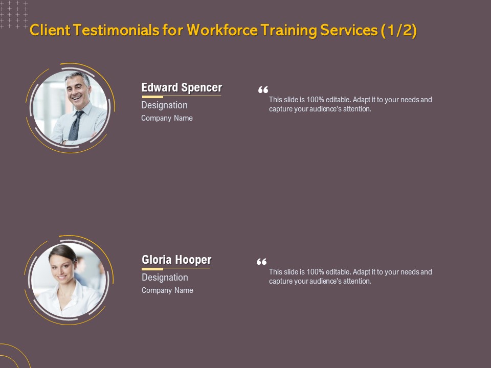 Job Driven Training Client Testimonials For Workforce Training Services Ppt Gallery Icon PDF