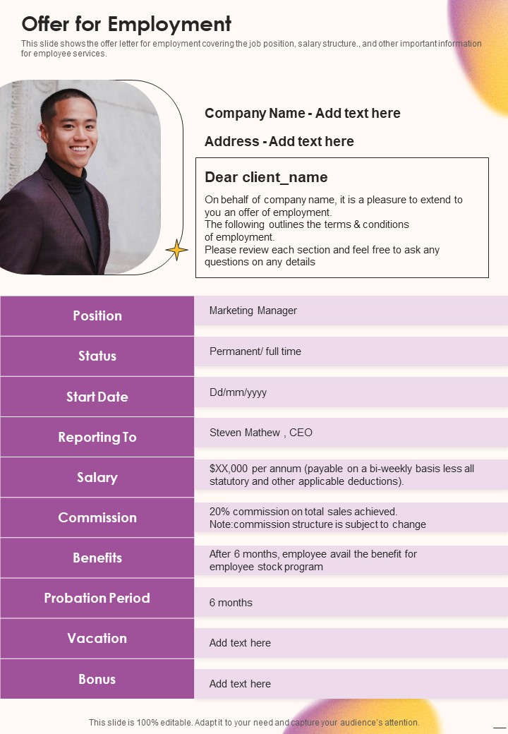 Job Vacancy Proposal Offer For Employment One Pager Sample Example Document