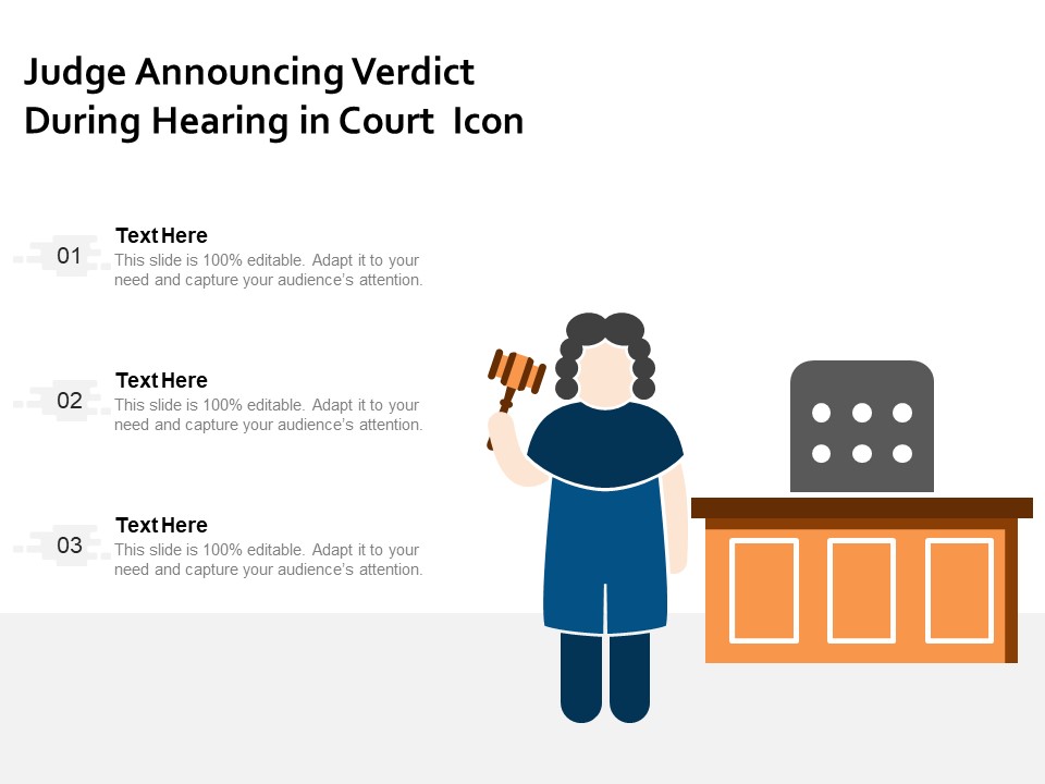 Judge Announcing Verdict During Hearing In Court Icon Ppt PowerPoint Presentation Show Design Templates PDF