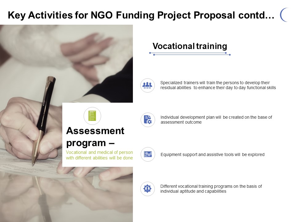 Key Activities For NGO Funding Project Proposal Contd Ppt PowerPoint Presentation Gallery Gridlines