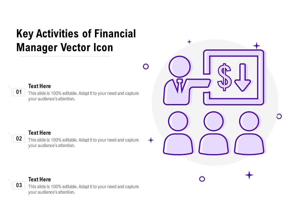 Key Activities Of Financial Manager Vector Icon Ppt PowerPoint Presentation File Elements PDF