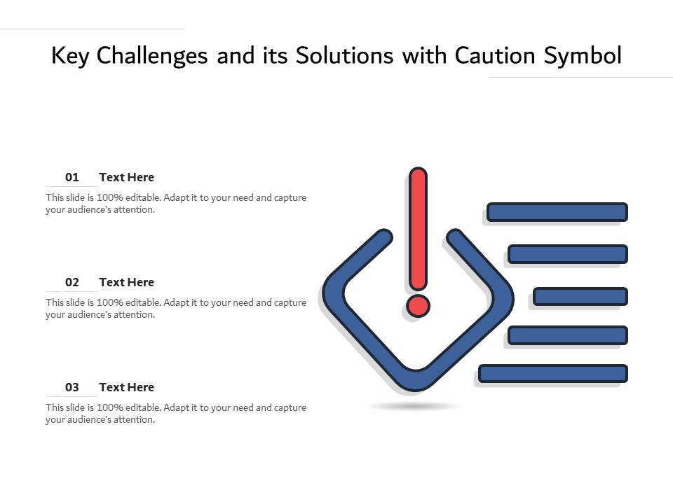 Key Challenges And Its Solutions With Caution Symbol Ppt PowerPoint Presentation Gallery Diagrams PDF