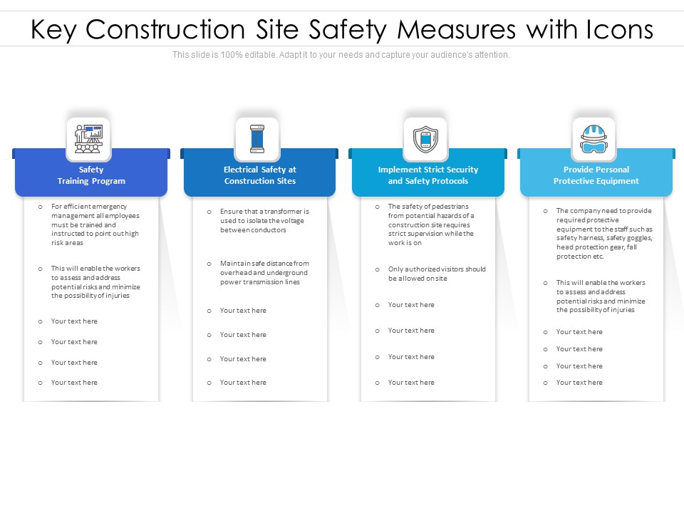 Key Construction Site Safety Measures With Icons Ppt PowerPoint Presentation Summary Clipart PDF