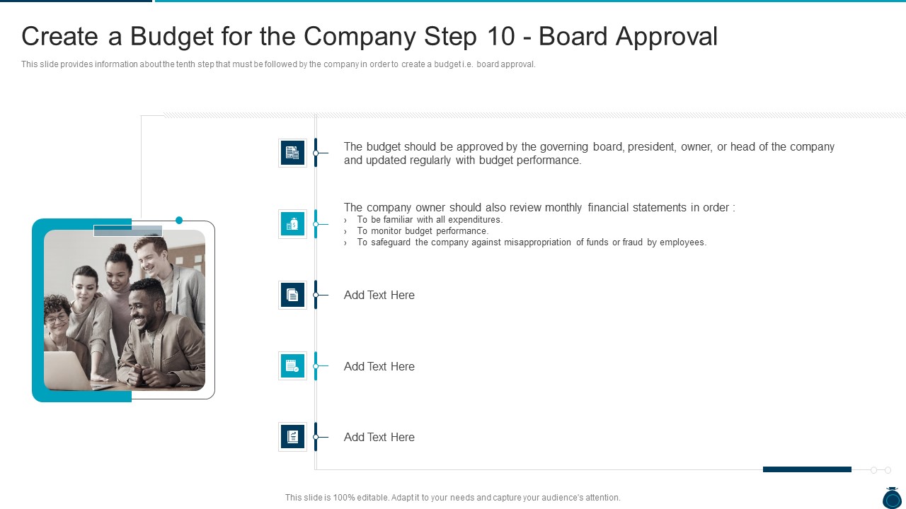 Key Elements And Techniques Of A Budgeting System Create A Budget For The Company Step 10 Board Approval Information PDF
