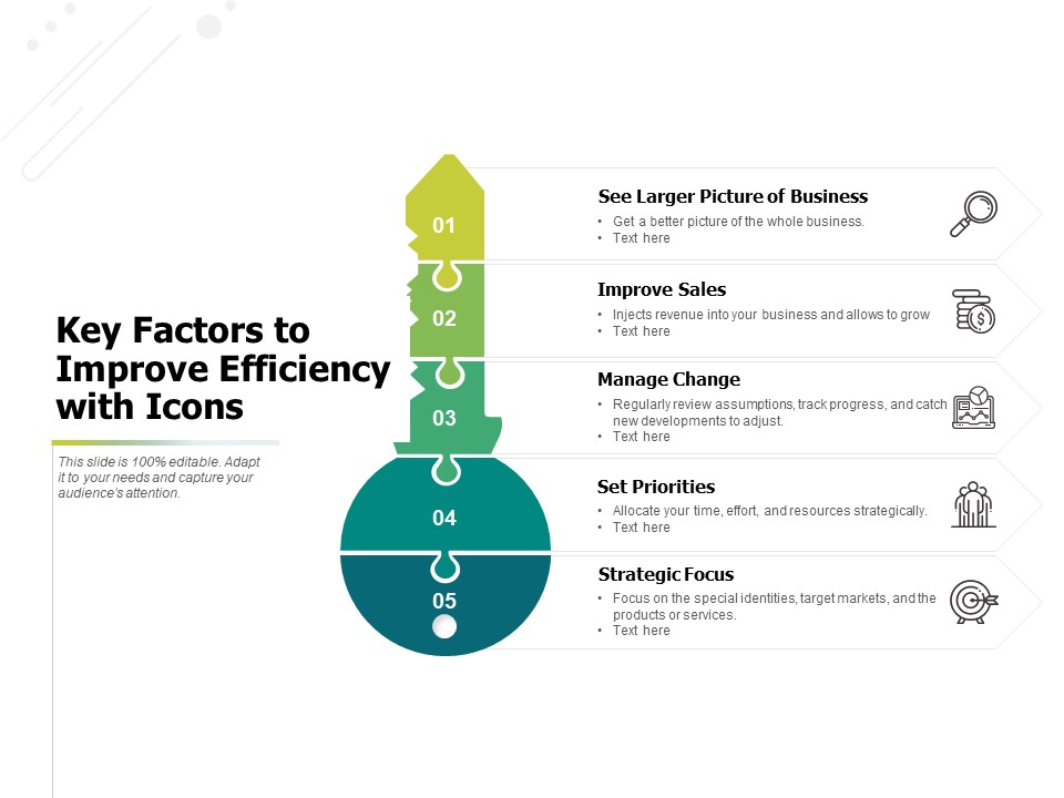 Key Factors To Improve Efficiency With Icons Ppt PowerPoint Presentation Icon Layout Ideas