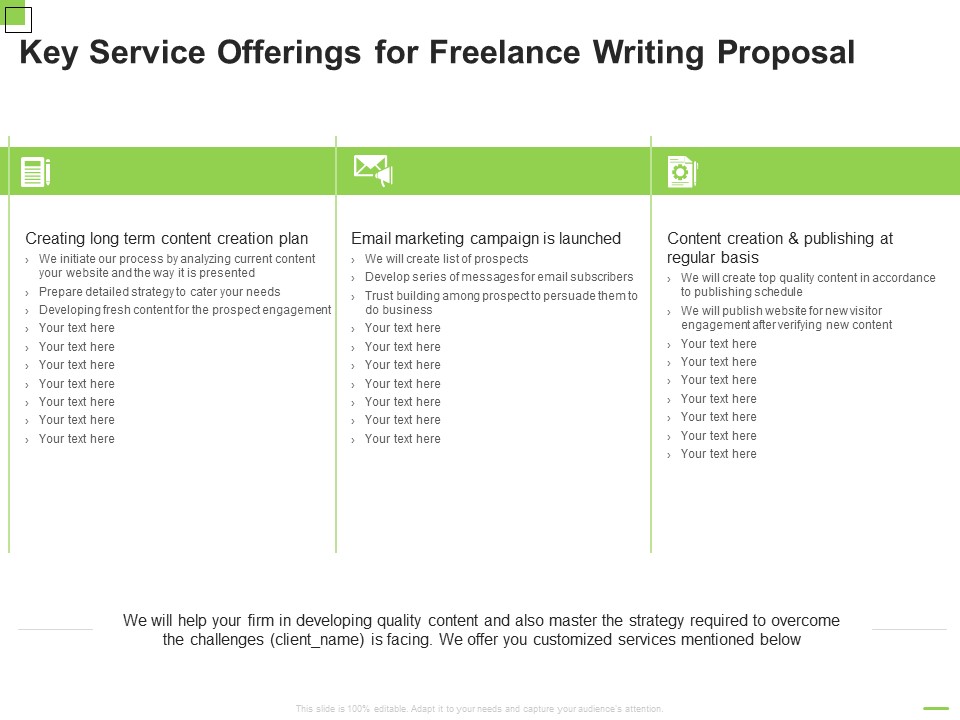Key Service Offerings For Freelance Writing Proposal Ppt Styles Gridlines PDF