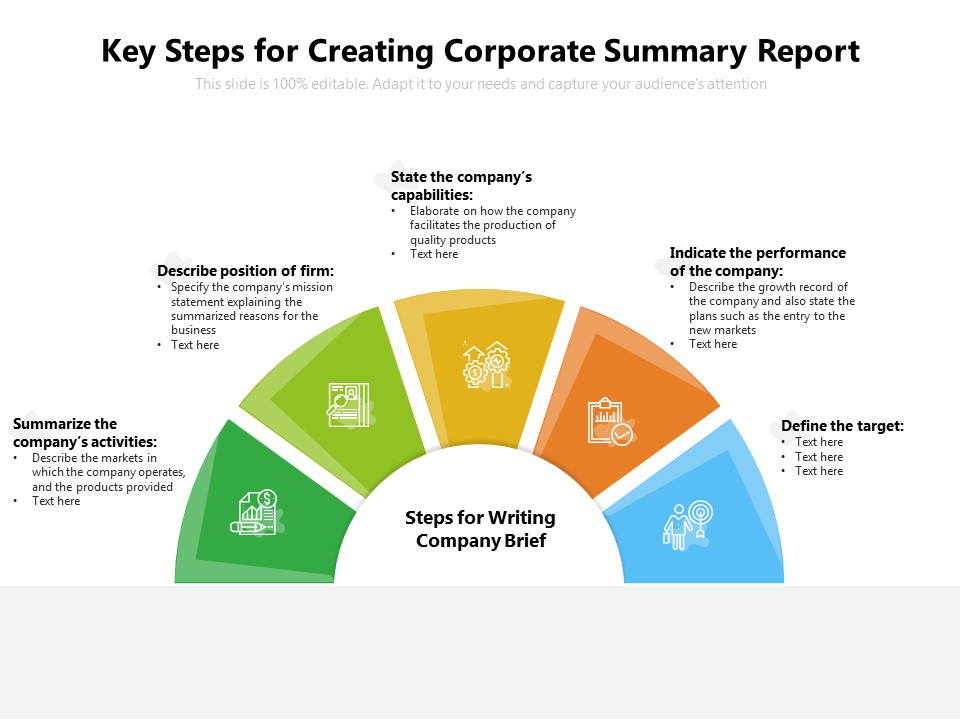 Key Steps For Creating Corporate Summary Report Ppt PowerPoint Presentation Gallery Example PDF