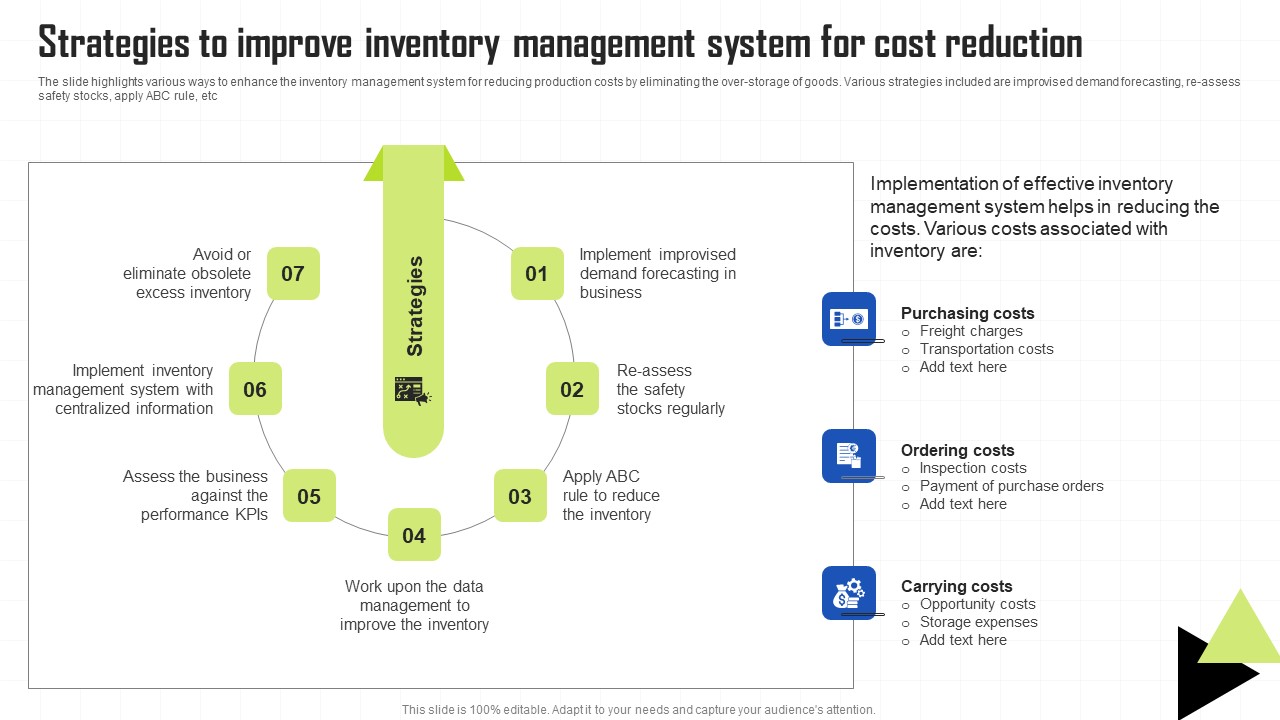 Key Techniques To Enhance Cost Efficiency Strategies Improve Inventory Management System Cost Reduction Brochure PDF