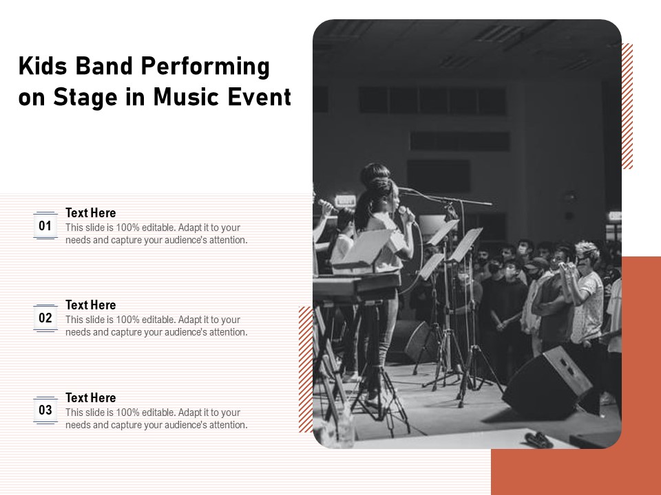 Kids Band Performing On Stage In Music Event Ppt PowerPoint Presentation Gallery Brochure PDF