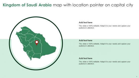 Kingdom Of Saudi Arabia Map With Location Pointer On Capital City Ppt Show Display PDF