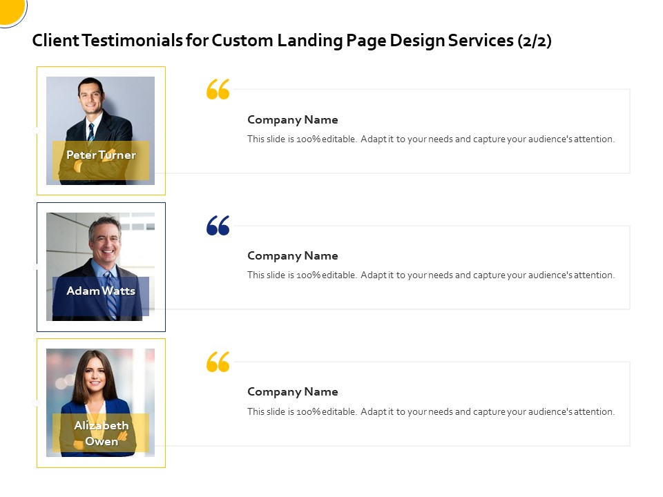 Landing Page Design Optimization Client Testimonials For Custom Landing Page Design Services Alizabeth Owen Elements PDF