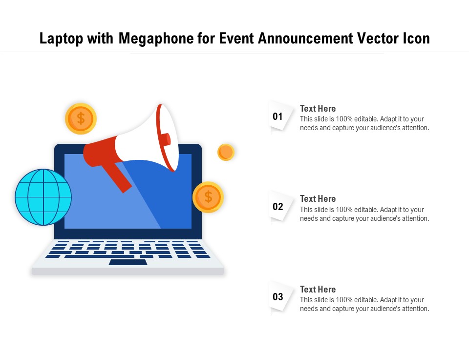 Laptop With Megaphone For Event Announcement Vector Icon Ppt PowerPoint Presentation File Visual Aids PDF