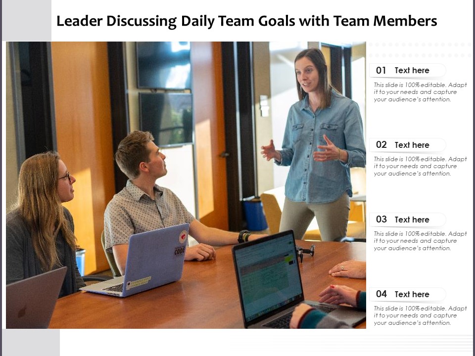 Leader Discussing Daily Team Goals With Team Members Ppt PowerPoint Presentation Ideas Slide Download PDF