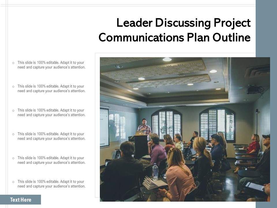 Leader Discussing Project Communications Plan Outline Ppt PowerPoint Presentation Gallery Information PDF