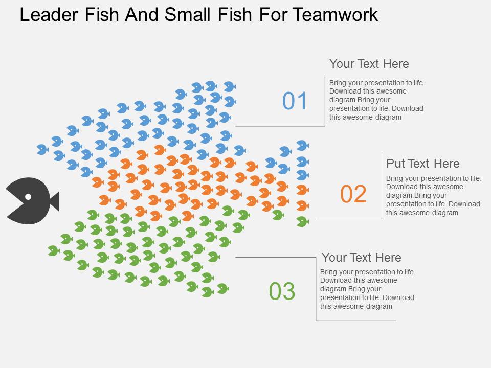 Leader Fish And Small Fish For Teamwork Powerpoint Template