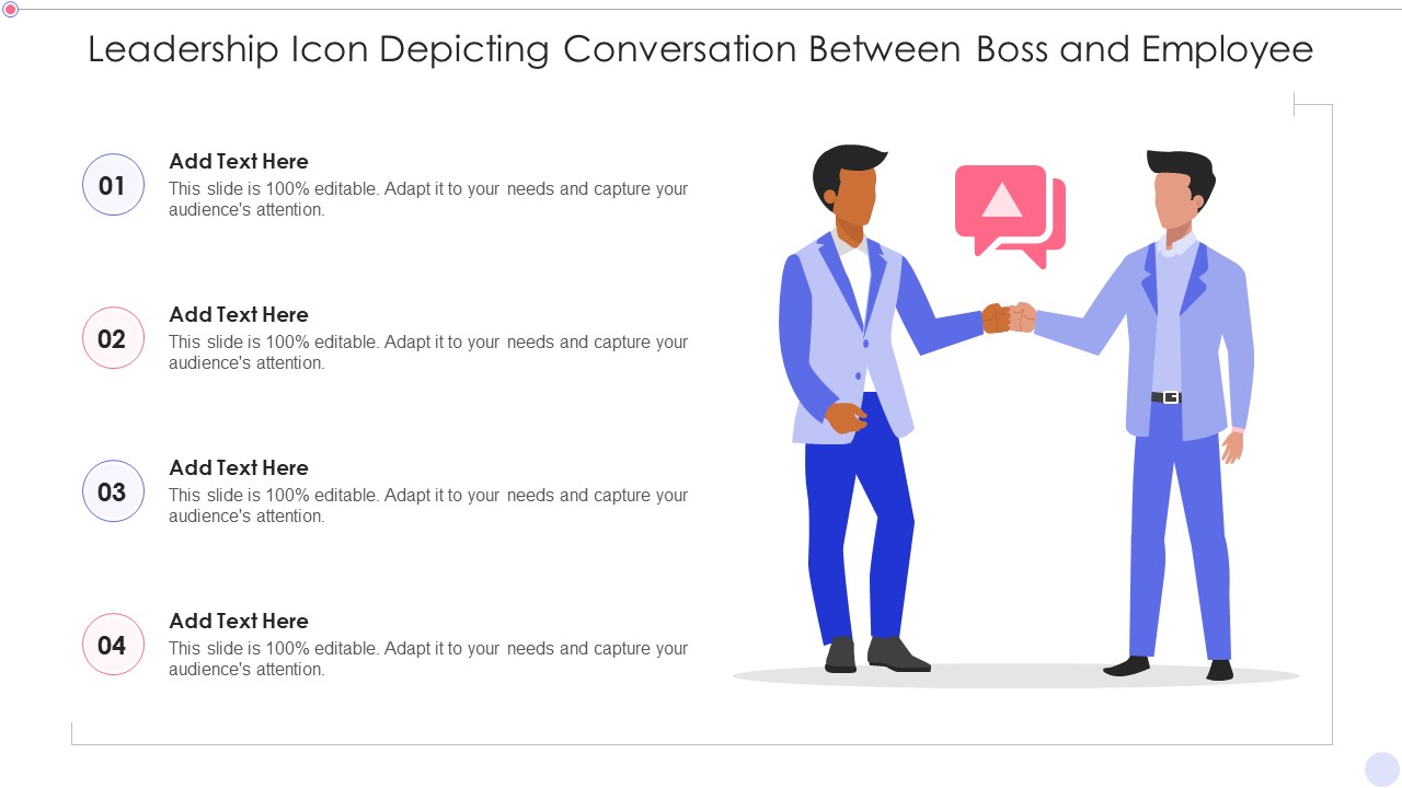 Leadership Icon Depicting Conversation Between Boss And Employee Portrait PDF