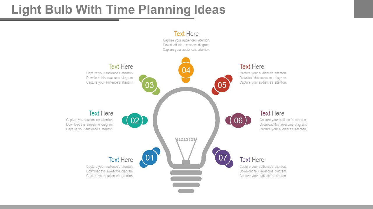 Light Bulb With Seven Ideas Tags Powerpoint Slides