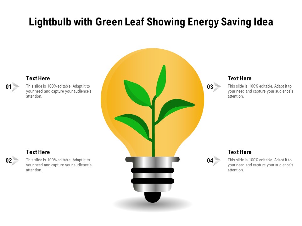 Lightbulb With Green Leaf Showing Energy Saving Idea Ppt PowerPoint Presentation Gallery Deck PDF