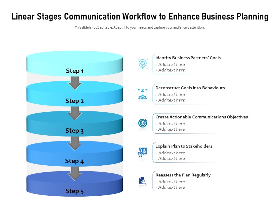 Linear Stages Communication Workflow To Enhance Business Planning Ppt PowerPoint Presentation Infographic Template Example File