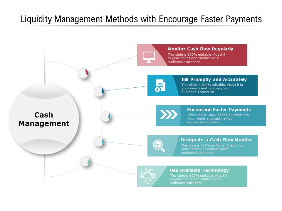 Liquidity Management Methods With Encourage Faster Payments Ppt PowerPoint Presentation Icon Portfolio PDF